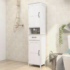 MAYEERTY Armoire étroite haute à double porte, meuble de rangement autonome avec espace fermé pour couloir et salle de bain