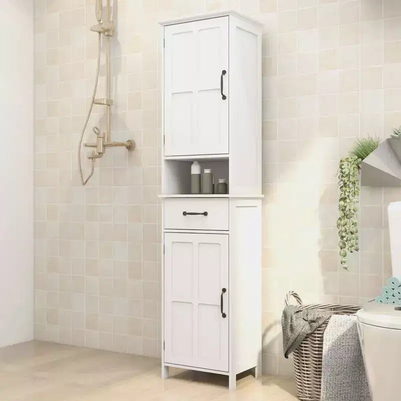 MAYEERTY Armoire étroite haute à double porte, meuble de rangement autonome avec espace fermé pour couloir et salle de bain