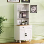 MAYEERTY Armoire de Rangement Blanche Style Ferme 4 Pieds en Bois Massif en Forme de Gourde 5 Étagères Réglables Tiroir
