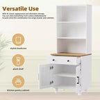 MAYEERTY Armoire de Rangement Blanche Style Ferme 4 Pieds en Bois Massif en Forme de Gourde 5 Étagères Réglables Tiroir