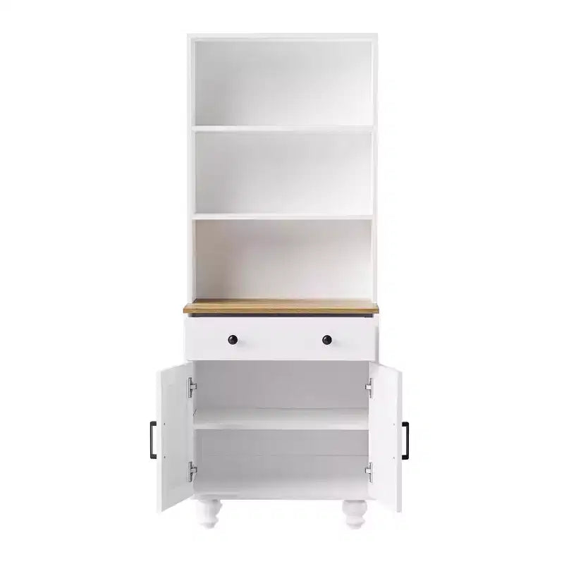 MAYEERTY Armoire de Rangement Blanche Style Ferme 4 Pieds en Bois Massif en Forme de Gourde 5 Étagères Réglables Tiroir