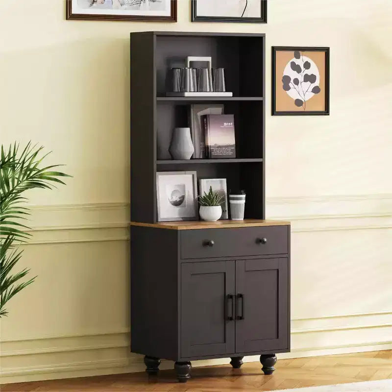 MAYEERTY Armoire de Rangement Blanche Style Ferme 4 Pieds en Bois Massif en Forme de Gourde 5 Étagères Réglables Tiroir