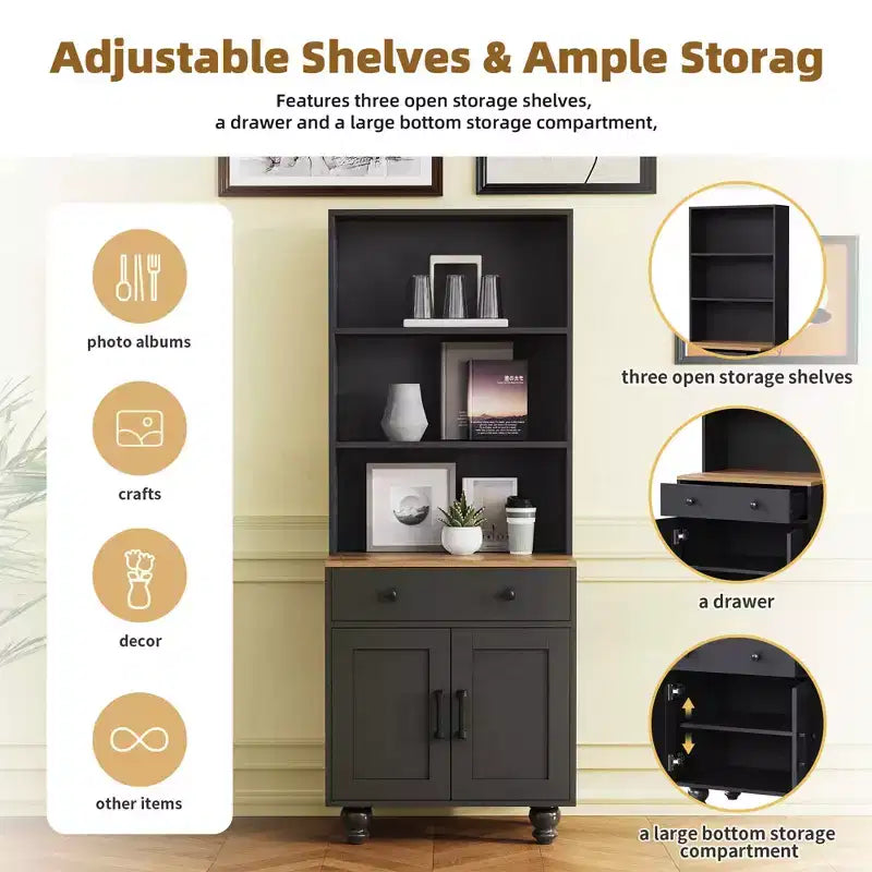 MAYEERTY Armoire de Rangement Blanche Style Ferme 4 Pieds en Bois Massif en Forme de Gourde 5 Étagères Réglables Tiroir