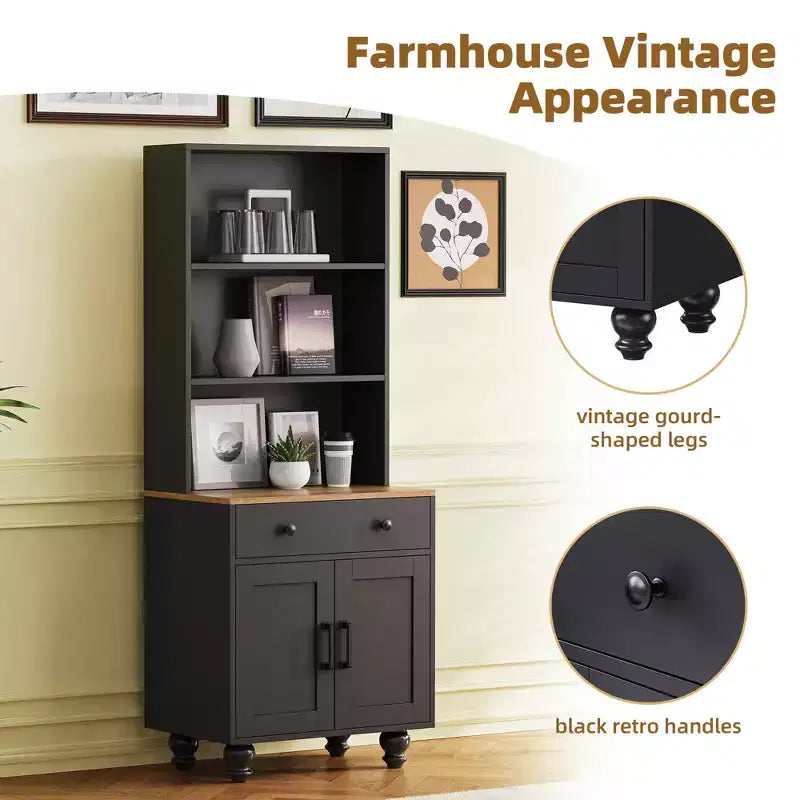 MAYEERTY Armoire de Rangement Blanche Style Ferme 4 Pieds en Bois Massif en Forme de Gourde 5 Étagères Réglables Tiroir