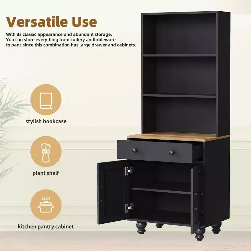 MAYEERTY Armoire de Rangement Blanche Style Ferme 4 Pieds en Bois Massif en Forme de Gourde 5 Étagères Réglables Tiroir