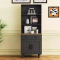 MAYEERTY White Farmhouse Storage Cabinet 4 Solid Wood Gourd Legs 5 Tier Adjustable Shelves Drawer