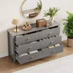 Commode cannelée à 6 tiroirs pour chambre à coucher, commode moderne de 137 cm de large avec poignées en métal, organisateur de commode en bois