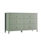 Commode cannelée à 6 tiroirs pour chambre à coucher, commode moderne de 137 cm de large avec poignées en métal, organisateur de commode en bois