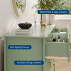 Commode cannelée à 6 tiroirs pour chambre à coucher, commode moderne de 137 cm de large avec poignées en métal, organisateur de commode en bois