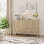 Commode cannelée à 6 tiroirs pour chambre à coucher, commode moderne de 137 cm de large avec poignées en métal, organisateur de commode en bois