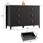 Commode cannelée à 6 tiroirs pour chambre à coucher, commode moderne de 137 cm de large avec poignées en métal, organisateur de commode en bois