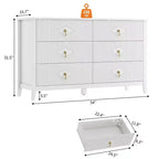 Commode cannelée à 6 tiroirs pour chambre à coucher, commode moderne de 137 cm de large avec poignées en métal, organisateur de commode en bois
