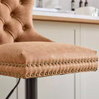 Lot de 2 tabourets de bar, tabourets de comptoir pivotants modernes rembourrés avec dossier capitonné, garniture cloutée et hauteur réglable de 66 à 84 cm pour la cuisine