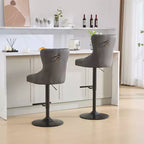 Lot de 2 tabourets de bar, tabourets de comptoir pivotants modernes rembourrés avec dossier capitonné, garniture cloutée et hauteur réglable de 66 à 84 cm pour la cuisine