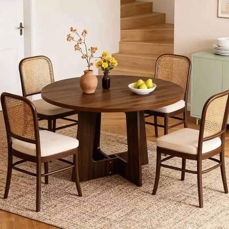 Table de salle à manger ronde COZONY 43.3 pour 4 personnes, table de cuisine en bois avec base en croix, table de salle à manger de style ferme pour la maison, la cuisine, les petits espaces