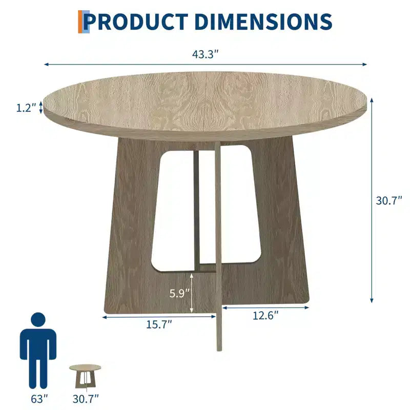 Table de salle à manger ronde COZONY 43.3 pour 4 personnes, table de cuisine en bois avec base en croix, table de salle à manger de style ferme pour la maison, la cuisine, les petits espaces