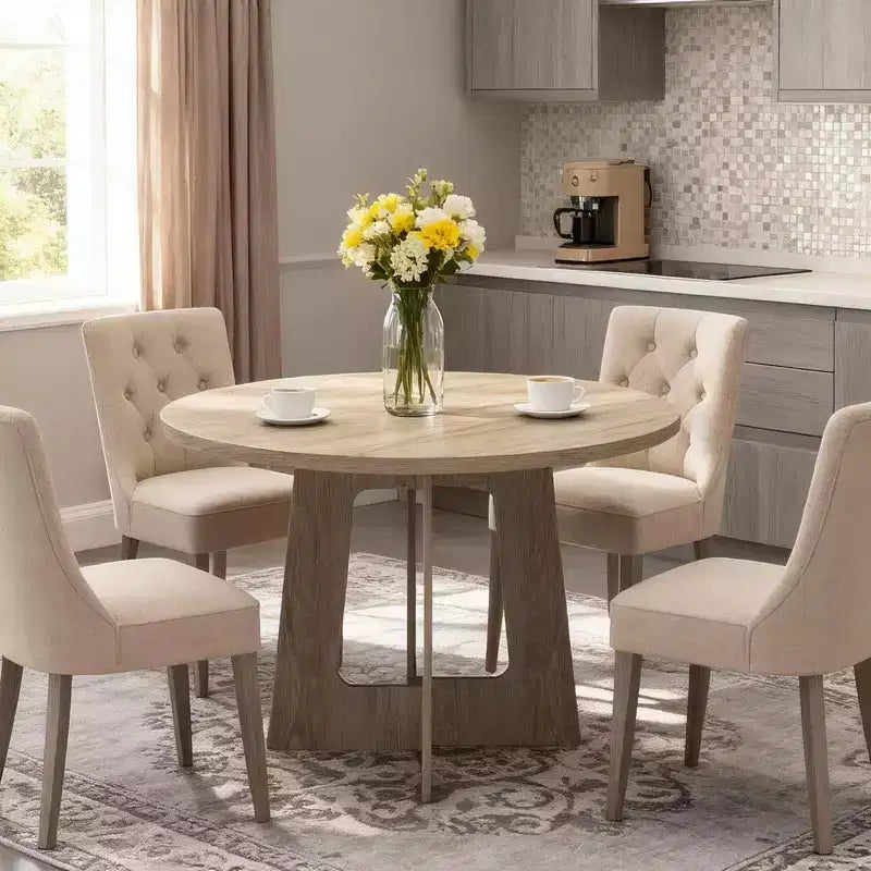 Table de salle à manger ronde COZONY 43.3 pour 4 personnes, table de cuisine en bois avec base en croix, table de salle à manger de style ferme pour la maison, la cuisine, les petits espaces