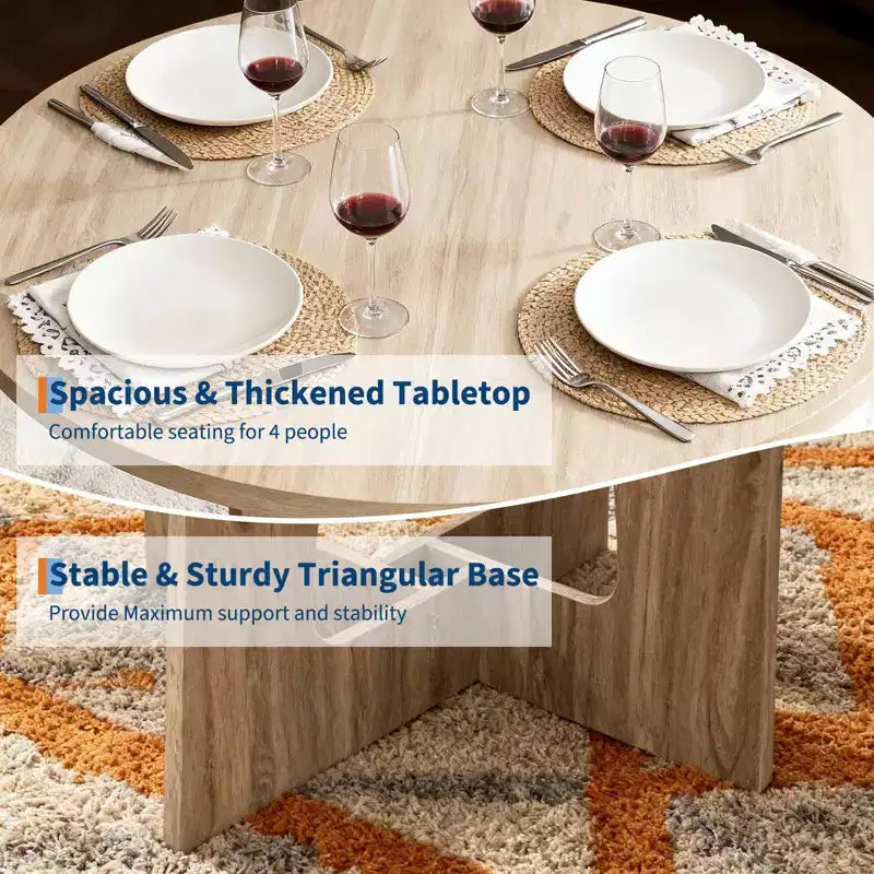 Table de salle à manger ronde COZONY 43.3 pour 4 personnes, table de cuisine en bois avec base en croix, table de salle à manger de style ferme pour la maison, la cuisine, les petits espaces