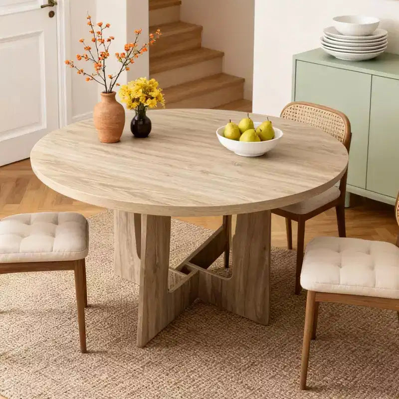 Table de salle à manger ronde COZONY 43.3 pour 4 personnes, table de cuisine en bois avec base en croix, table de salle à manger de style ferme pour la maison, la cuisine, les petits espaces