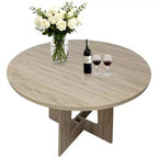 Table de salle à manger ronde COZONY 43.3 pour 4 personnes, table de cuisine en bois avec base en croix, table de salle à manger de style ferme pour la maison, la cuisine, les petits espaces
