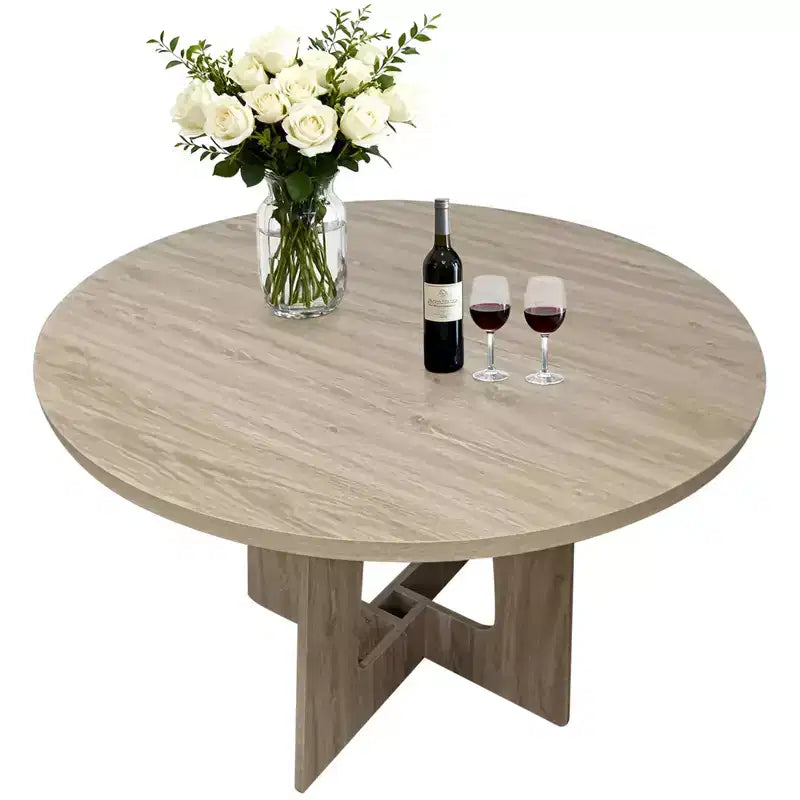 Table de salle à manger ronde COZONY 43.3 pour 4 personnes, table de cuisine en bois avec base en croix, table de salle à manger de style ferme pour la maison, la cuisine, les petits espaces