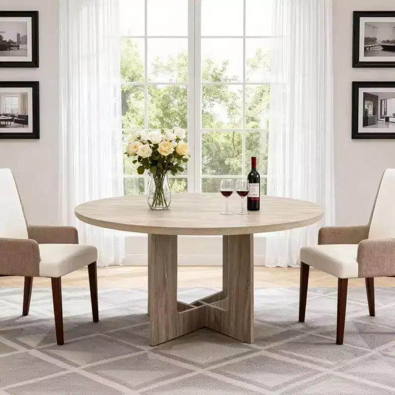 Table de salle à manger ronde COZONY 43.3 pour 4 personnes, table de cuisine en bois avec base en croix, table de salle à manger de style ferme pour la maison, la cuisine, les petits espaces