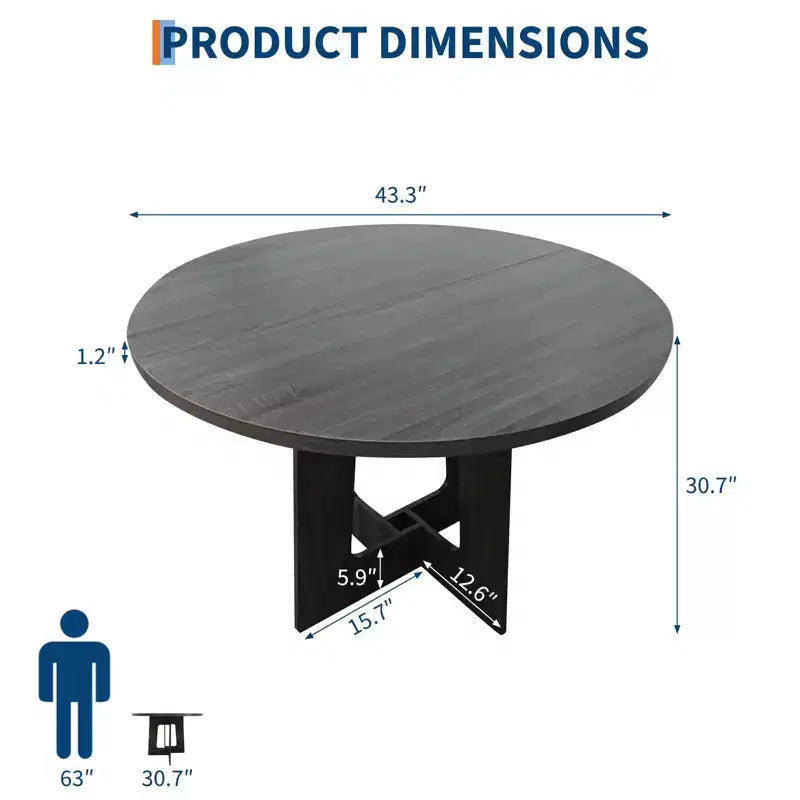 Table de salle à manger ronde COZONY 43.3 pour 4 personnes, table de cuisine en bois avec base en croix, table de salle à manger de style ferme pour la maison, la cuisine, les petits espaces