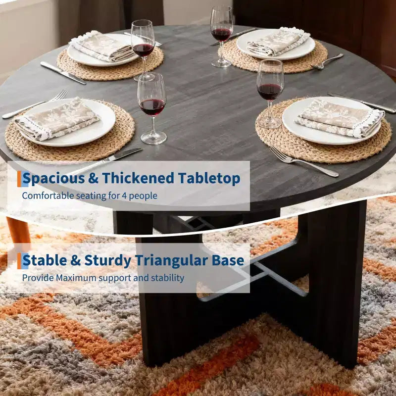Table de salle à manger ronde COZONY 43.3 pour 4 personnes, table de cuisine en bois avec base en croix, table de salle à manger de style ferme pour la maison, la cuisine, les petits espaces