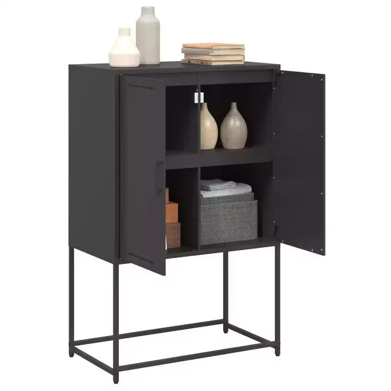 vidaXL Meuble haut noir Acier Meuble haut moyen Rectangulaire Industriel