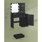 VASAGLE Coiffeuse avec miroir et lumières, meuble maquillage de 90 cm de large avec ou sans tabouret de coiffeuse rembourré, prises de courant, tiroir de rangement, noir encre