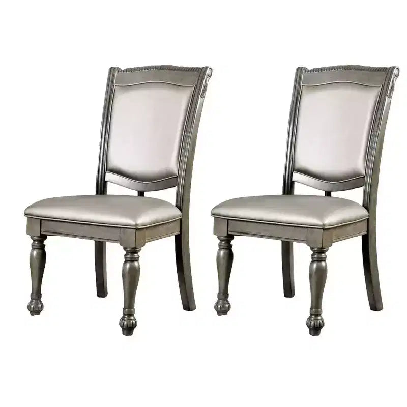 Chaise d'appoint en bois massif rembourrée en similicuir Royal Hampton, lot de deux, argent et gris
