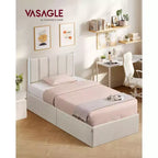 Cadre de lit relevable double avec rangement, lit plateforme avec tête de lit capitonnée, capacité de 250 kg et rangement sous le lit