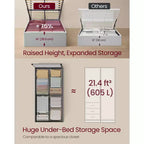 Cadre de lit relevable double avec rangement, lit plateforme avec tête de lit capitonnée, capacité de 250 kg et rangement sous le lit
