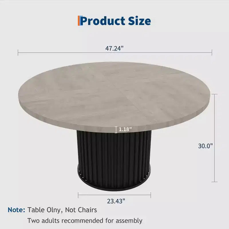 Table à manger ronde 47 pouces pour 4 à 6 personnes, table de salle à manger avec base piédestal métallique robuste en forme de vague, table de cuisine industrielle pour salle à manger, cuisine