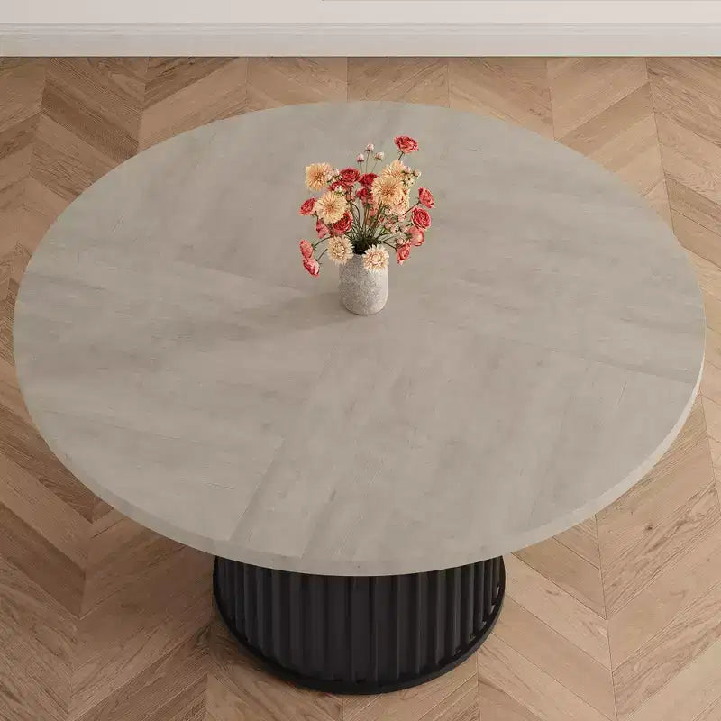 Table à manger ronde 47 pouces pour 4 à 6 personnes, table de salle à manger avec base piédestal métallique robuste en forme de vague, table de cuisine industrielle pour salle à manger, cuisine