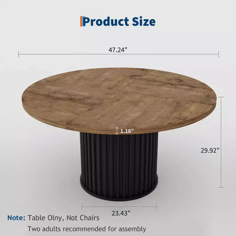 Table à manger ronde 47 pouces pour 4 à 6 personnes, table de salle à manger avec base piédestal métallique robuste en forme de vague, table de cuisine industrielle pour salle à manger, cuisine