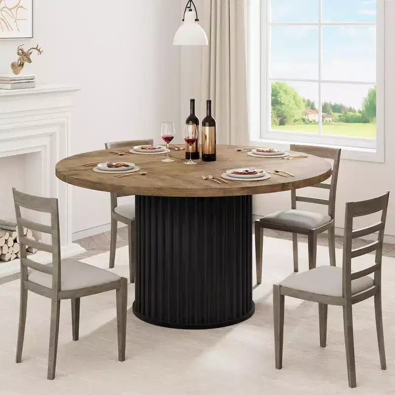 Table à manger ronde 47 pouces pour 4 à 6 personnes, table de salle à manger avec base piédestal métallique robuste en forme de vague, table de cuisine industrielle pour salle à manger, cuisine