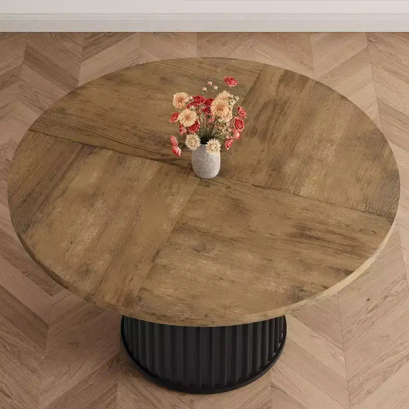 Table à manger ronde 47 pouces pour 4 à 6 personnes, table de salle à manger avec base piédestal métallique robuste en forme de vague, table de cuisine industrielle pour salle à manger, cuisine