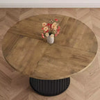 Table à manger ronde 47 pouces pour 4 à 6 personnes, table de salle à manger avec base piédestal métallique robuste en forme de vague, table de cuisine industrielle pour salle à manger, cuisine