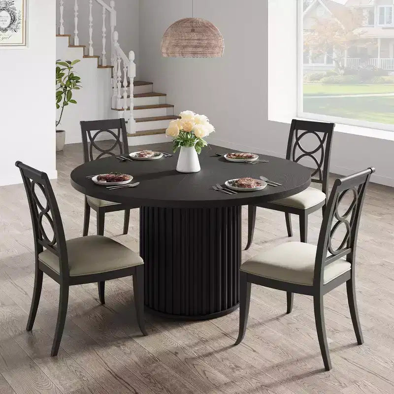 Table à manger ronde 47 pouces pour 4 à 6 personnes, table de salle à manger avec base piédestal métallique robuste en forme de vague, table de cuisine industrielle pour salle à manger, cuisine