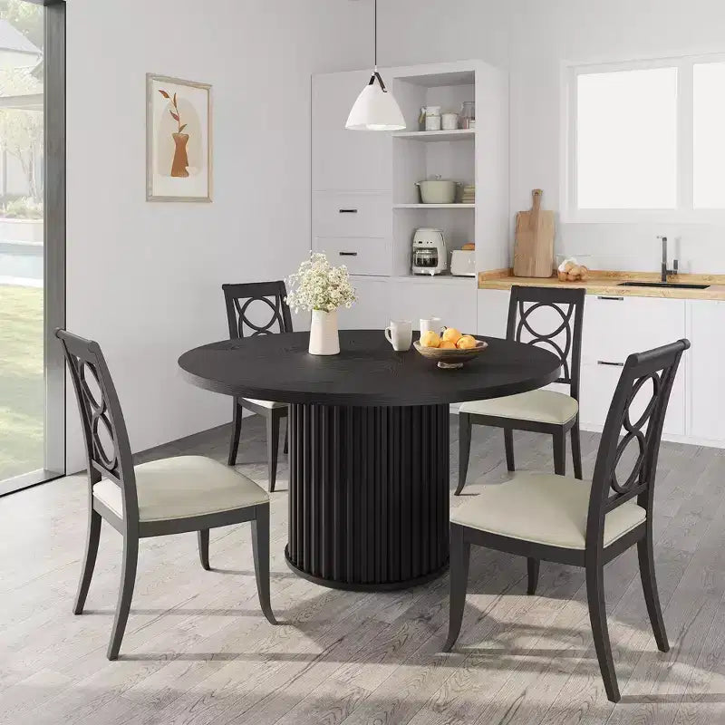 Table à manger ronde 47 pouces pour 4 à 6 personnes, table de salle à manger avec base piédestal métallique robuste en forme de vague, table de cuisine industrielle pour salle à manger, cuisine