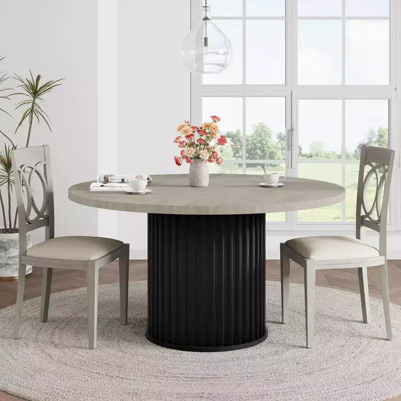 Table à manger ronde 47 pouces pour 4 à 6 personnes, table de salle à manger avec base piédestal métallique robuste en forme de vague, table de cuisine industrielle pour salle à manger, cuisine