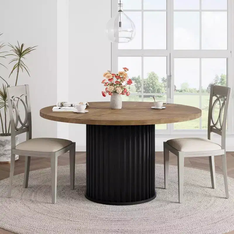 Table à manger ronde 47 pouces pour 4 à 6 personnes, table de salle à manger avec base piédestal métallique robuste en forme de vague, table de cuisine industrielle pour salle à manger, cuisine