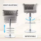 Lot de 2 tabourets de bar en velours Okak, tabourets de bar pivotants réglables avec pied en métal plaqué argent, clous chromés, chaises de hauteur comptoir pour cuisine