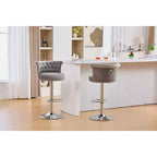 Lot de 2 tabourets de bar en velours Okak, tabourets de bar pivotants réglables avec pied en métal plaqué argent, clous chromés, chaises de hauteur comptoir pour cuisine