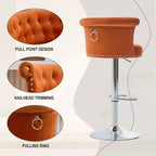 Lot de 2 tabourets de bar en velours Okak, tabourets de bar pivotants réglables avec pied en métal plaqué argent, clous chromés, chaises de hauteur comptoir pour cuisine