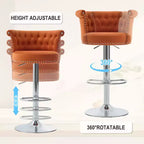 Lot de 2 tabourets de bar en velours Okak, tabourets de bar pivotants réglables avec pied en métal plaqué argent, clous chromés, chaises de hauteur comptoir pour cuisine