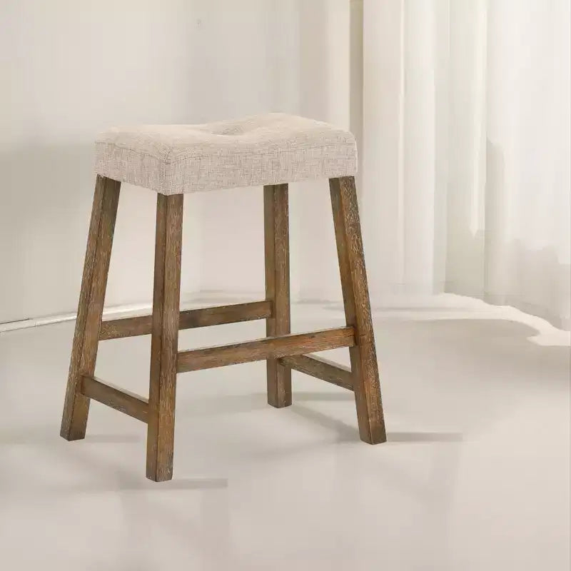 Lot de 2 tabourets de comptoir Okak 25 pouces, tabourets de bar rustiques sans dossier avec assise en cuir et finition vieillie, sièges de ferme peu encombrants