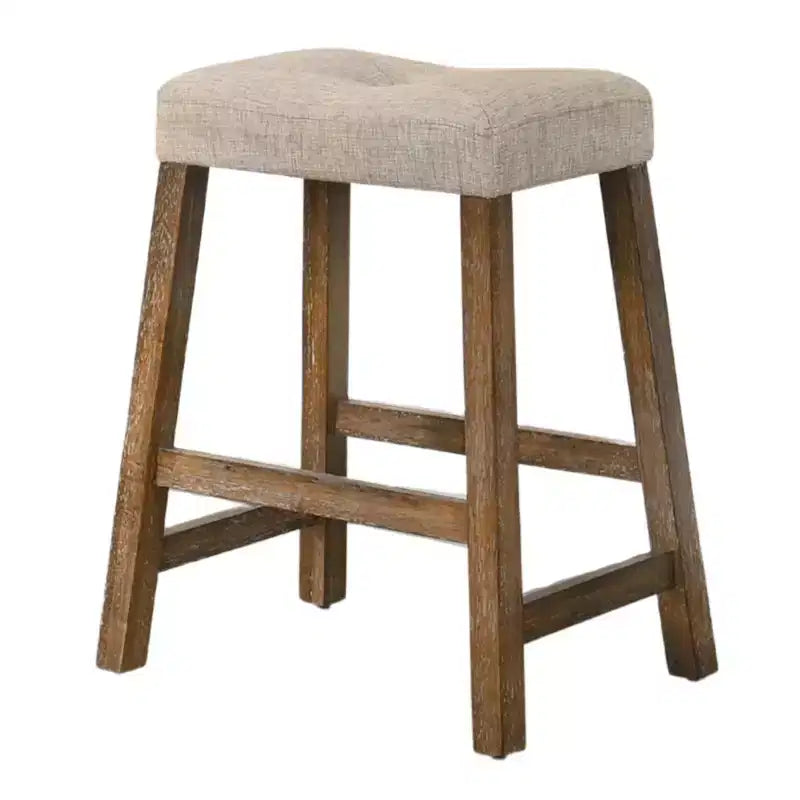Lot de 2 tabourets de comptoir Okak 25 pouces, tabourets de bar rustiques sans dossier avec assise en cuir et finition vieillie, sièges de ferme peu encombrants