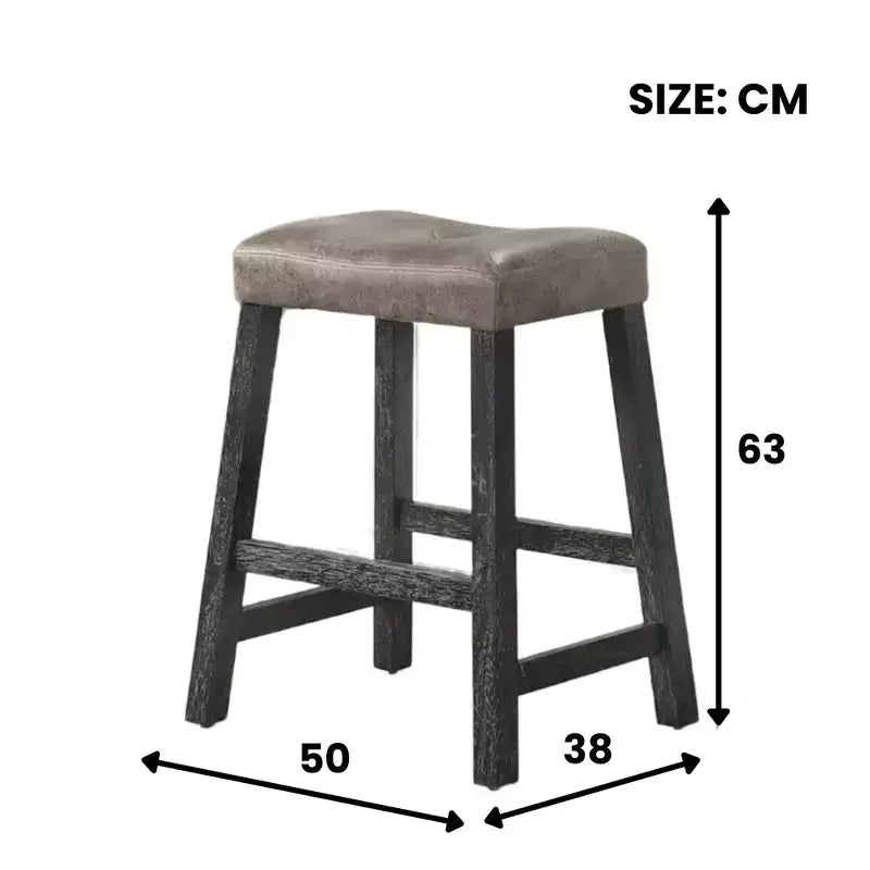 Lot de 2 tabourets de comptoir Okak 25 pouces, tabourets de bar rustiques sans dossier avec assise en cuir et finition vieillie, sièges de ferme peu encombrants